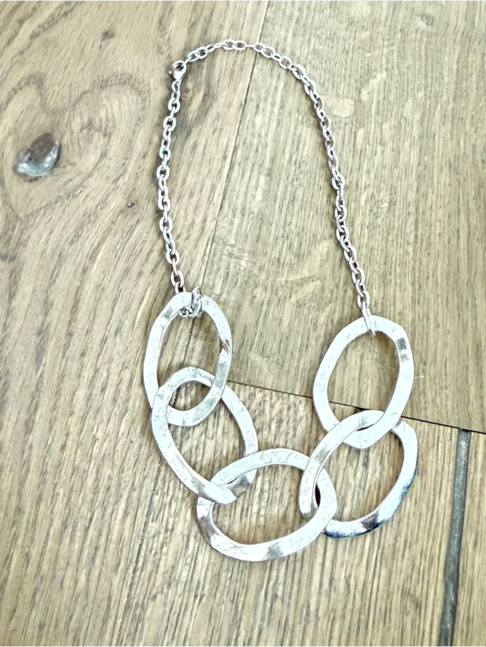 Silver Linked Oval Statement Necklace - Women Jewelry